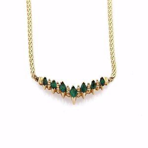 Vintage 1.65ct Emerald Diamond 14k Gold Necklace